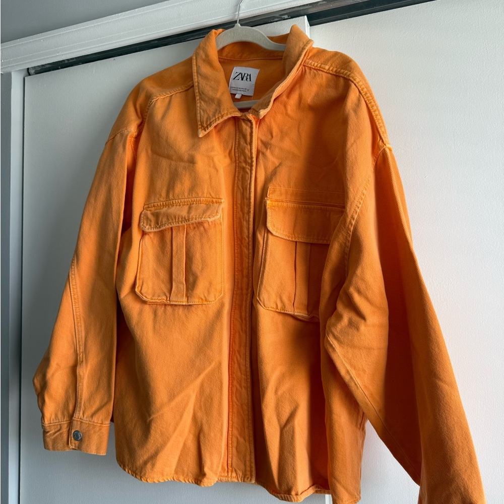Zara Vibrant Orange Jean Shirt/Jacket